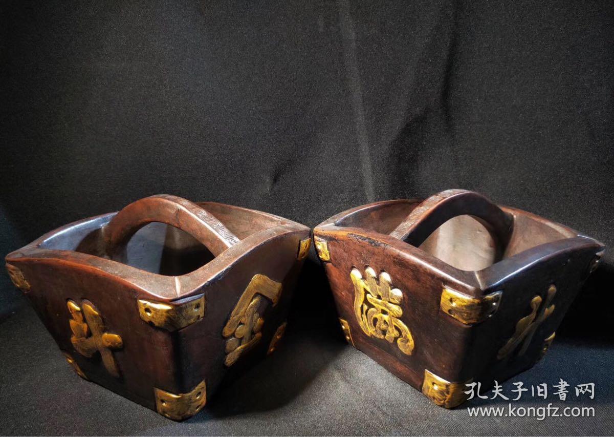 紫砂斗一对描金金银满斗寓意升官发财财运亨通品相完好wby运费自理