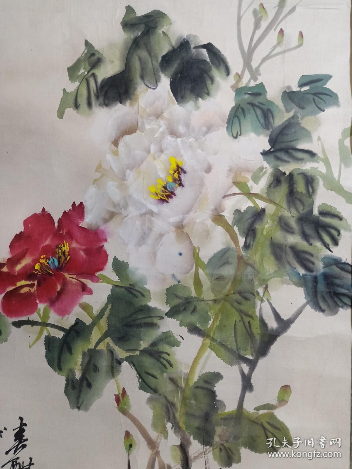 保真书画,已故海派名家陈世中先生牡丹国画一幅,原装裱镜心,尺寸68