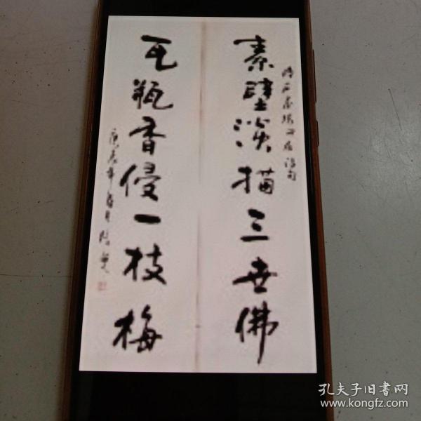 素壁淡描三世佛瓦瓶香侵一枝梅行书对联南通书法家张晓有需求可定制