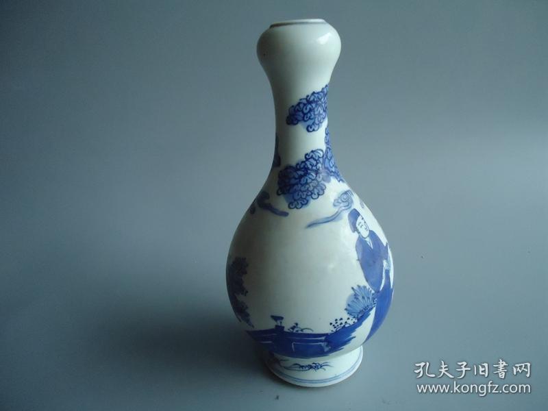 古董古玩老青花瓷器清代蒜头瓶