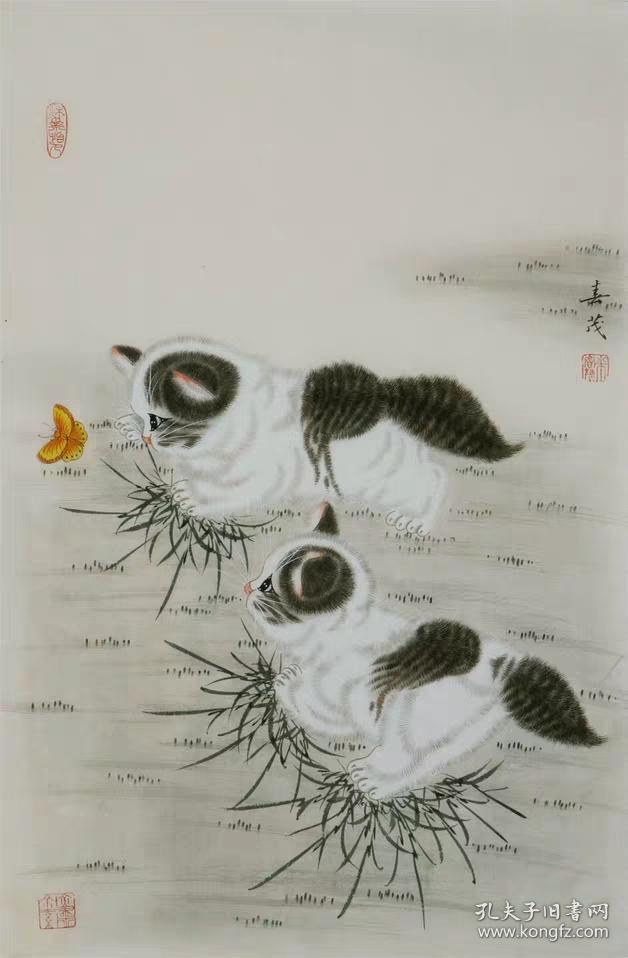 字画米春茂纯手绘国画工笔画猫