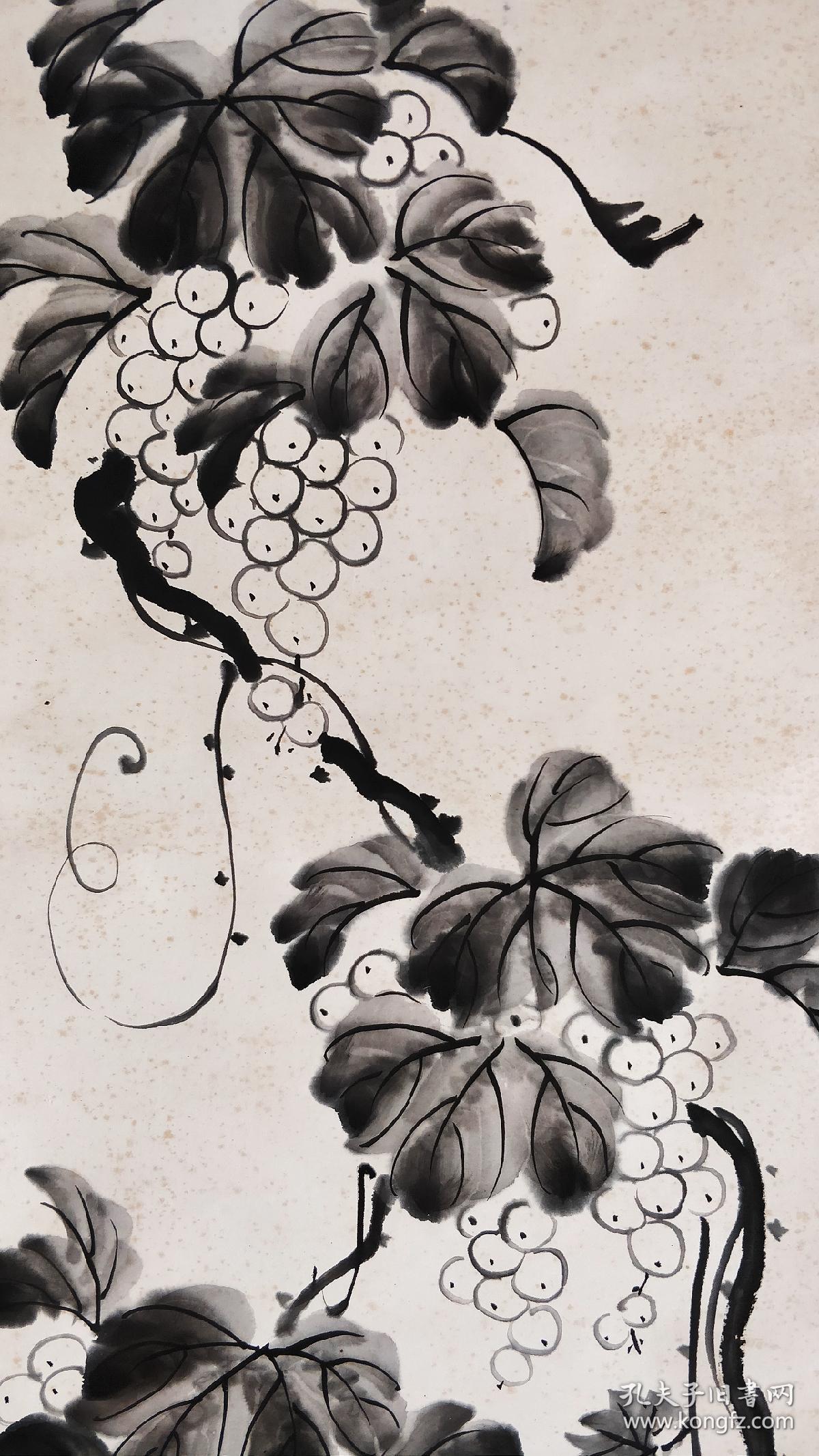清末民初贞逸款精品水墨葡萄挂轴