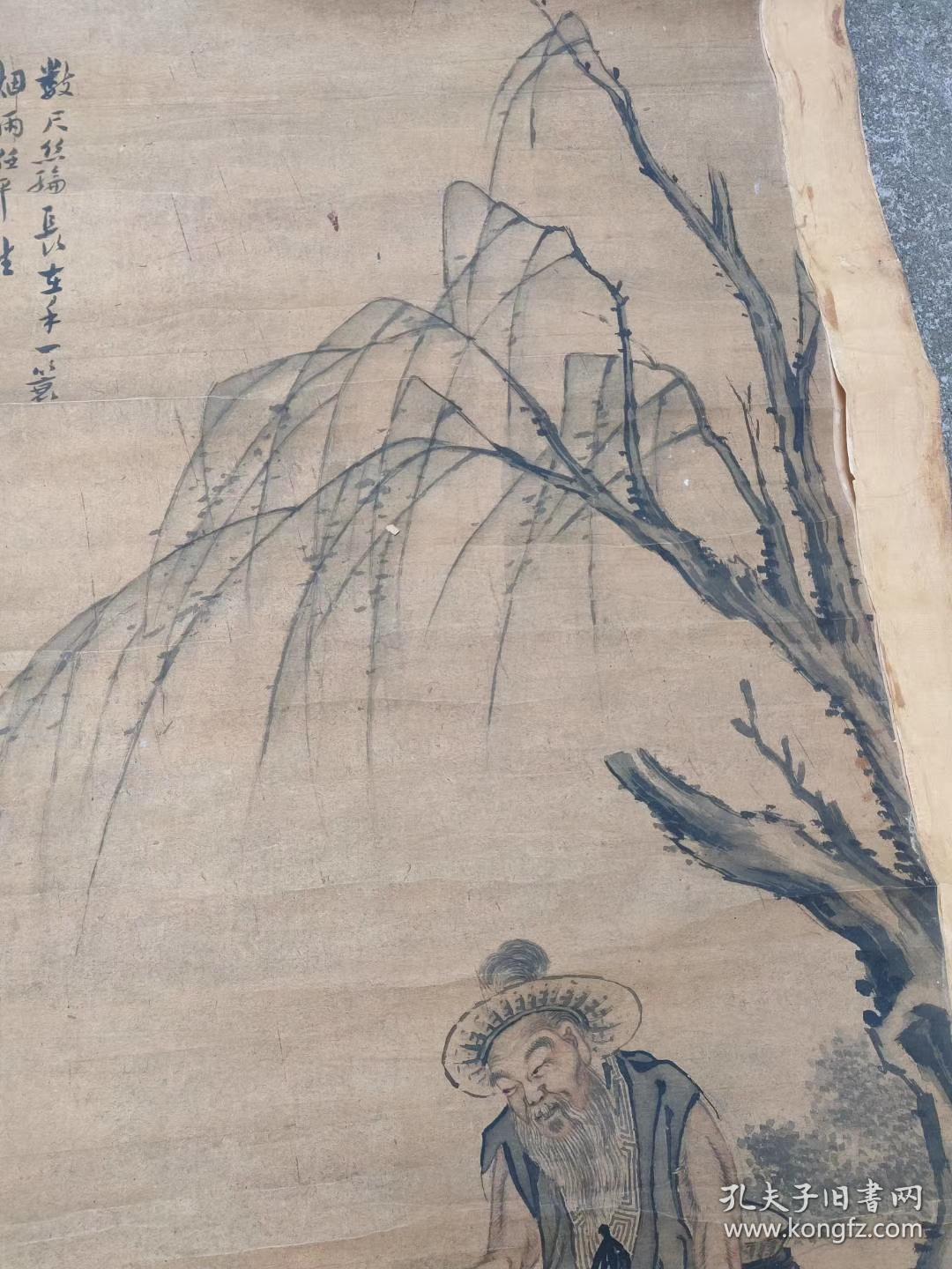 江西收清代李世倬款渔翁钓鱼古画总长180宽535画长98宽44公公画工精妙