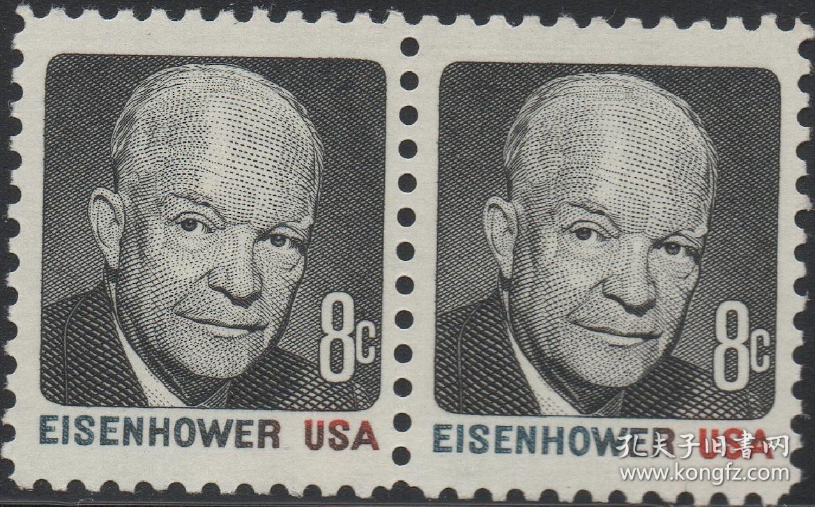 美国邮票,1970年艾森豪威尔总统二战五星上将,红色印刷错变体