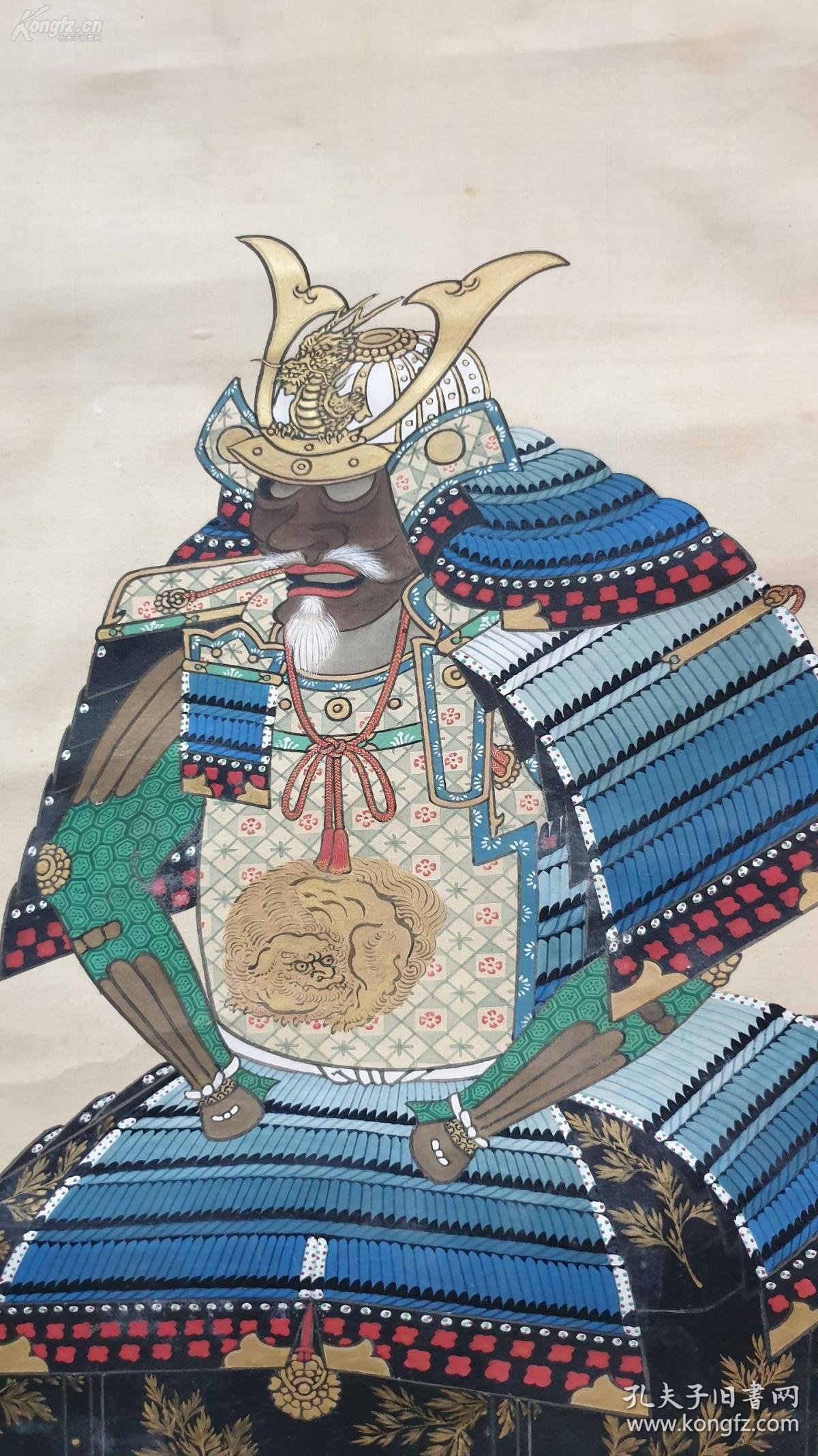 日本(藤原光文)手绘盔甲 绢本老立轴