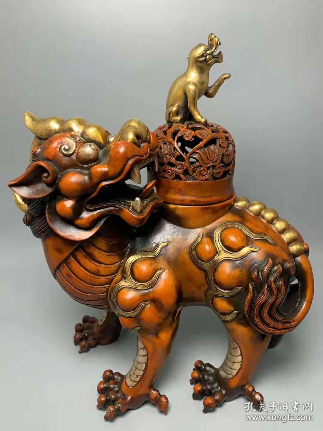 紫铜鎏金鎏银兽香炉长30公分x宽25公分x重4940克)