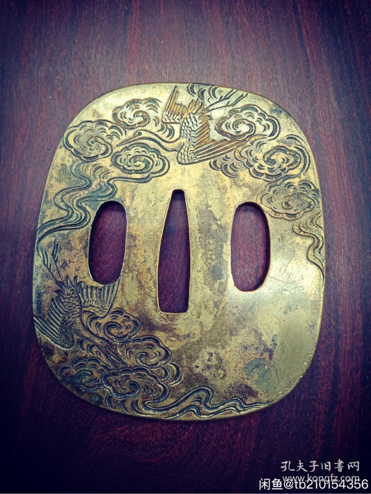 日本回流 武士刀金工装具 云中鹤舞镡缘头目贯套装