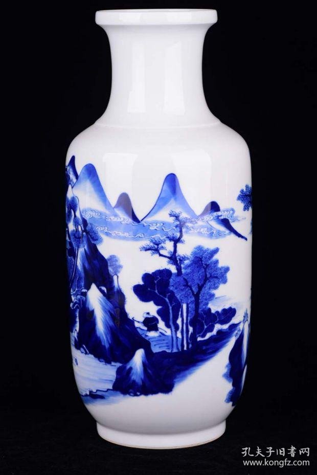 清康熙官窑青花山水高士访友图纹棒槌瓶2300高41.6*16.5厘米