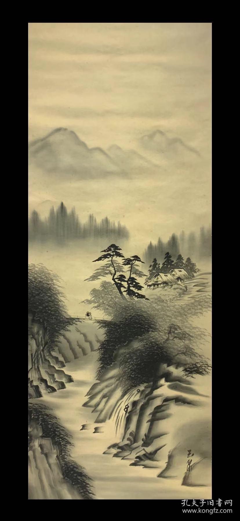 日本回流字画玉泉水墨真迹包老装饰收藏画日本春收藏画日本