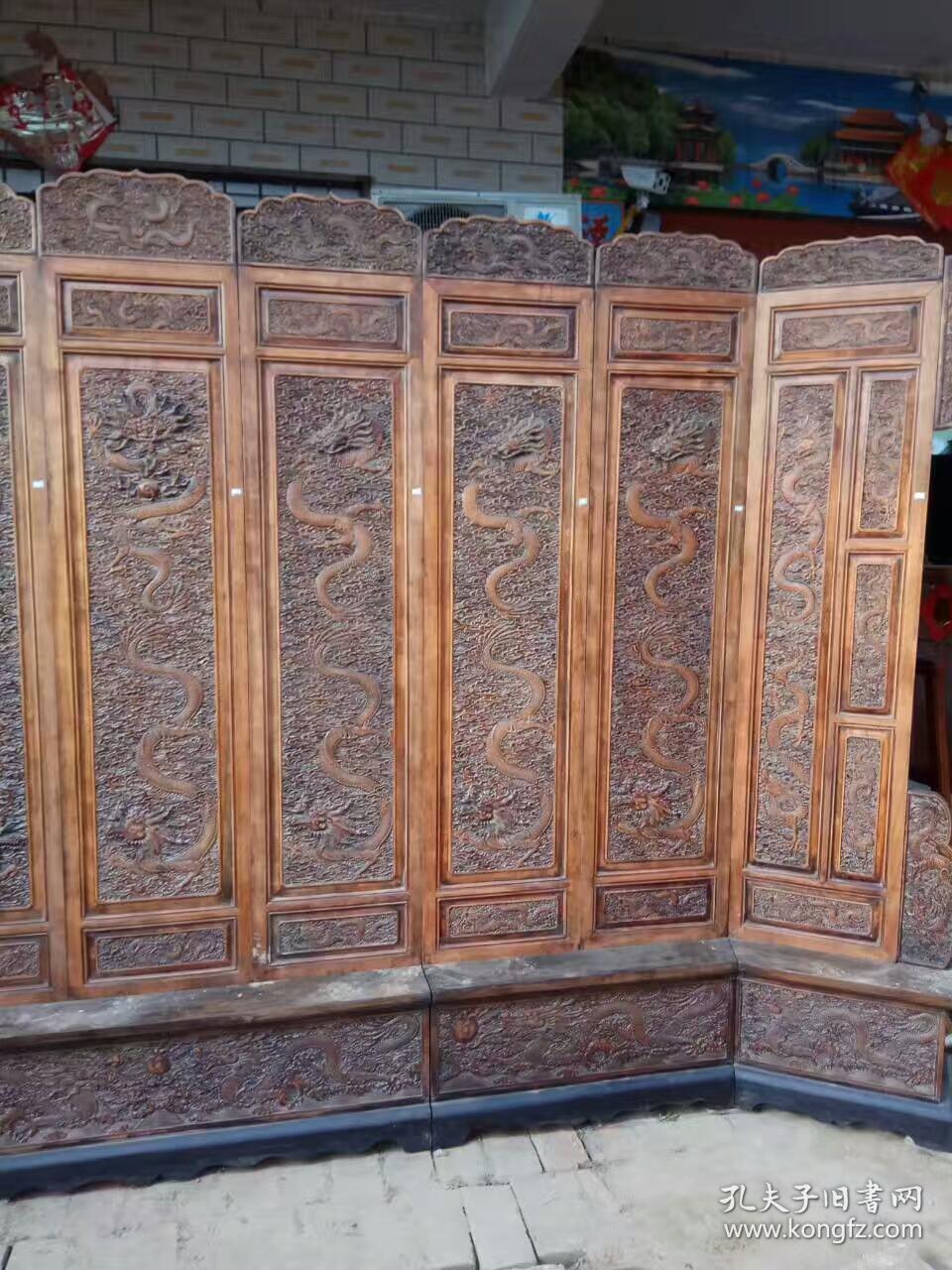 清代黄花梨雕龙屏风一套古董传世明清家具木器