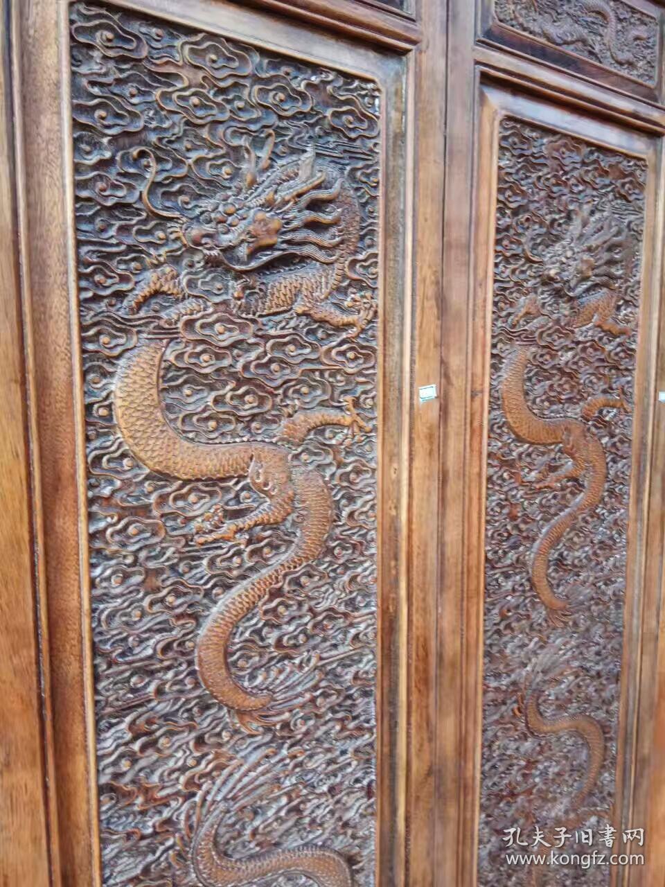 清代黄花梨雕龙屏风一套古董传世明清家具木器