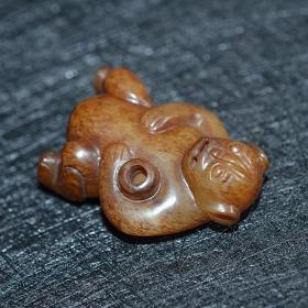 和田籽料沁色玉熊古玉老玉古玩老古董