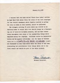 “世界人权宣言” 起草者 美国第一夫人 埃莉诺·罗斯福 1958年谈及女权运动的亲笔签名信