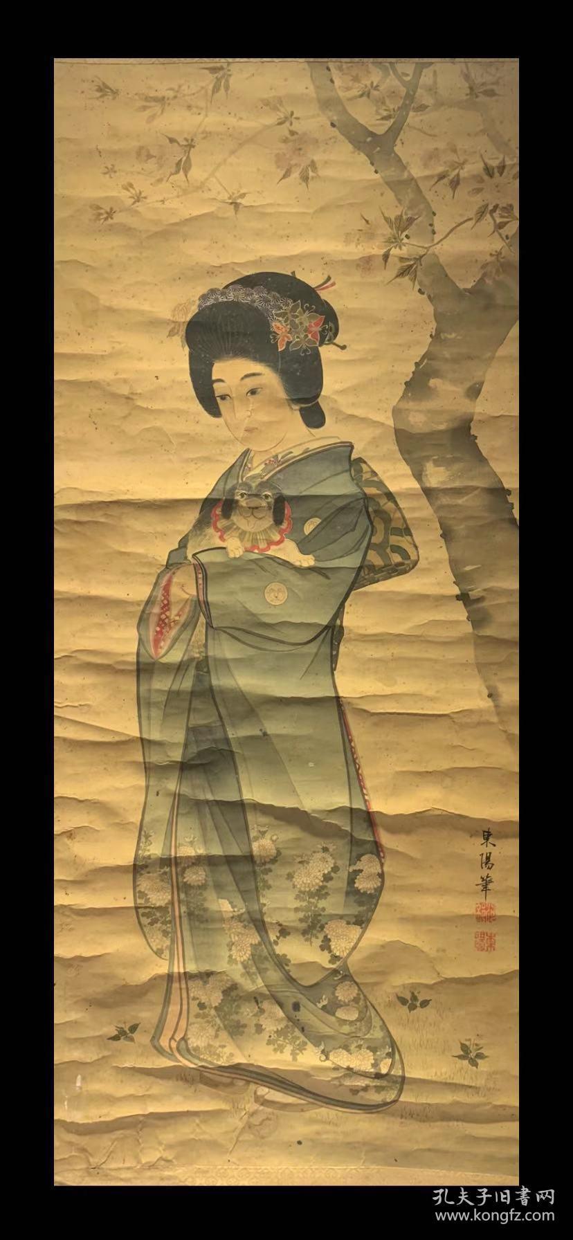 日本回流字画古艺妓美人真迹包老装饰收藏画日本春收藏画日本