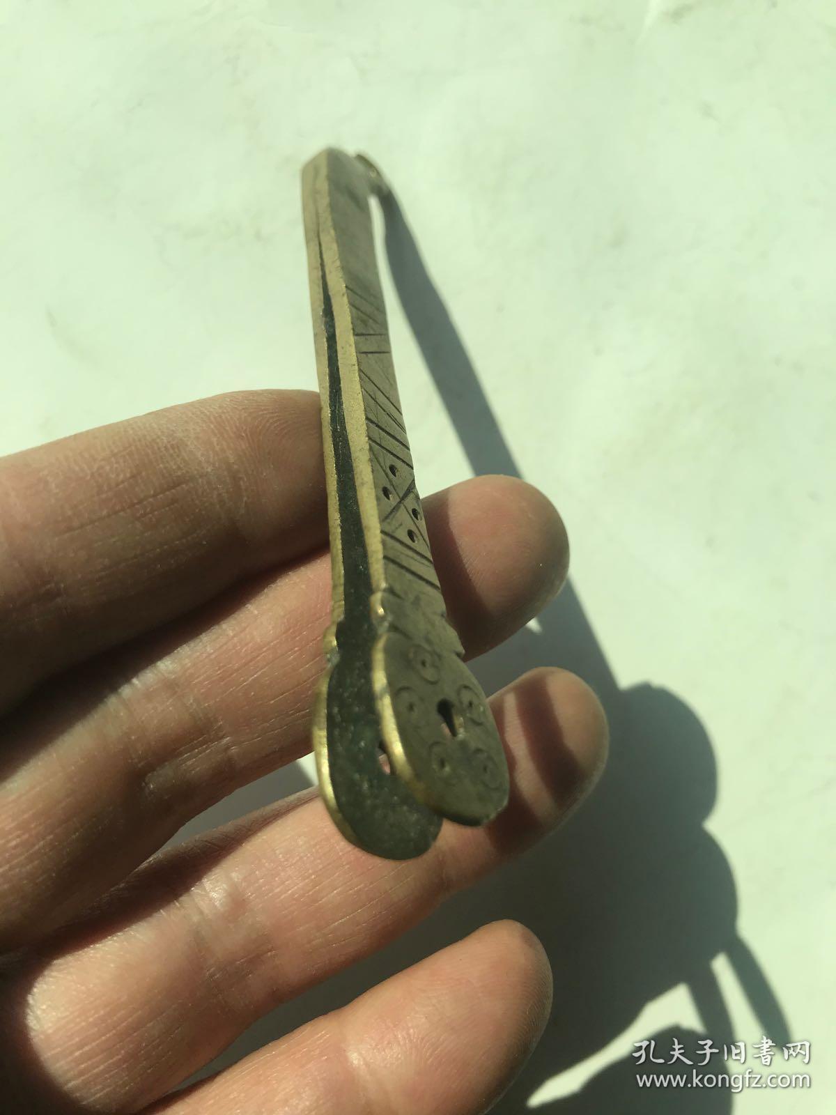 5cm清代民国刻铜双面工老铜夹子镊子古董针线活老铜针夹针钳