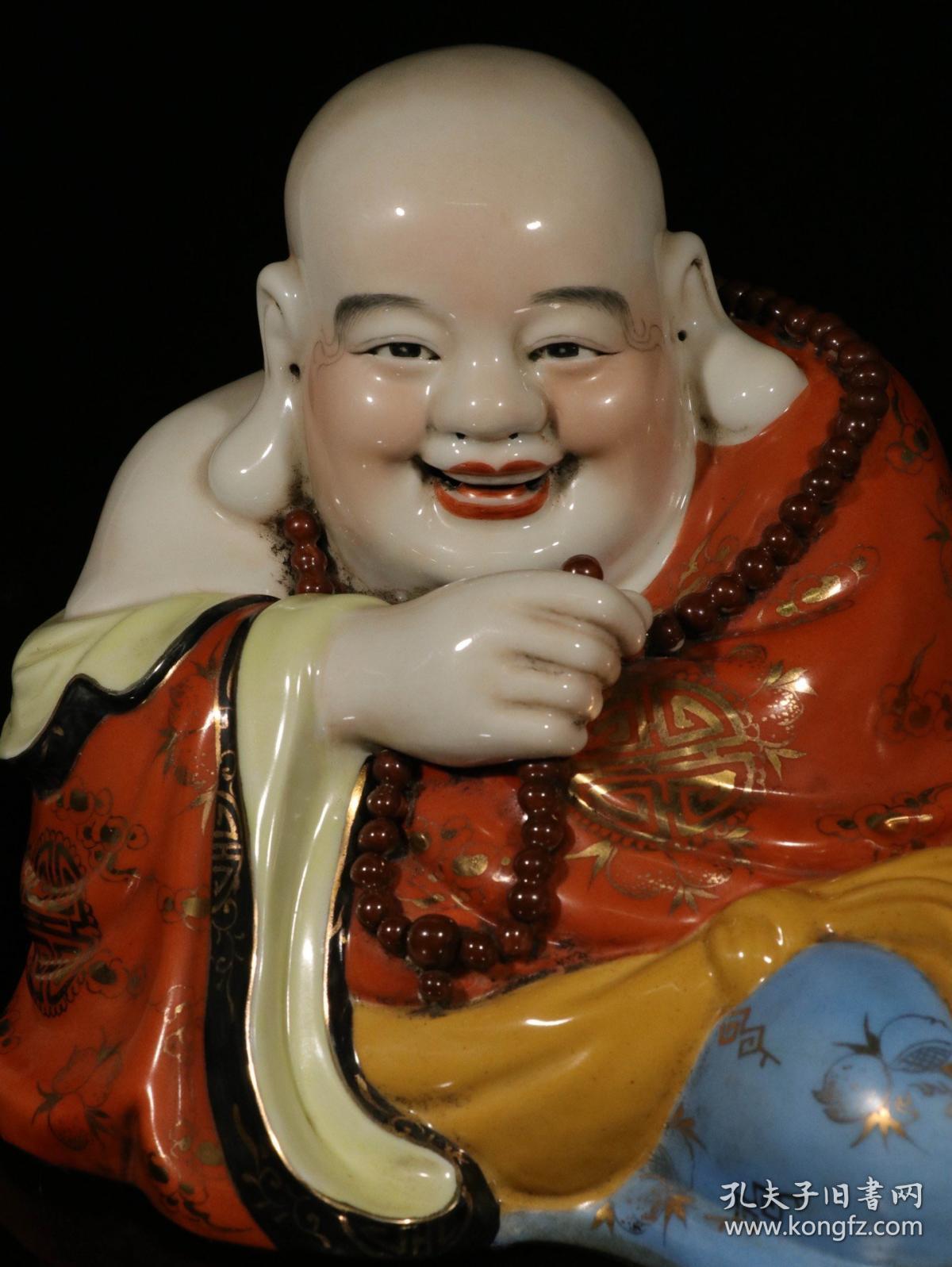 民国."曾龙升造"款粉彩弥勒佛摆件 尺寸:高24.