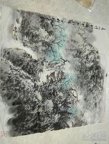 安徽已故知名画家 罗积叶 已卯年秋 水墨山水画一副送友人 【春山情韵