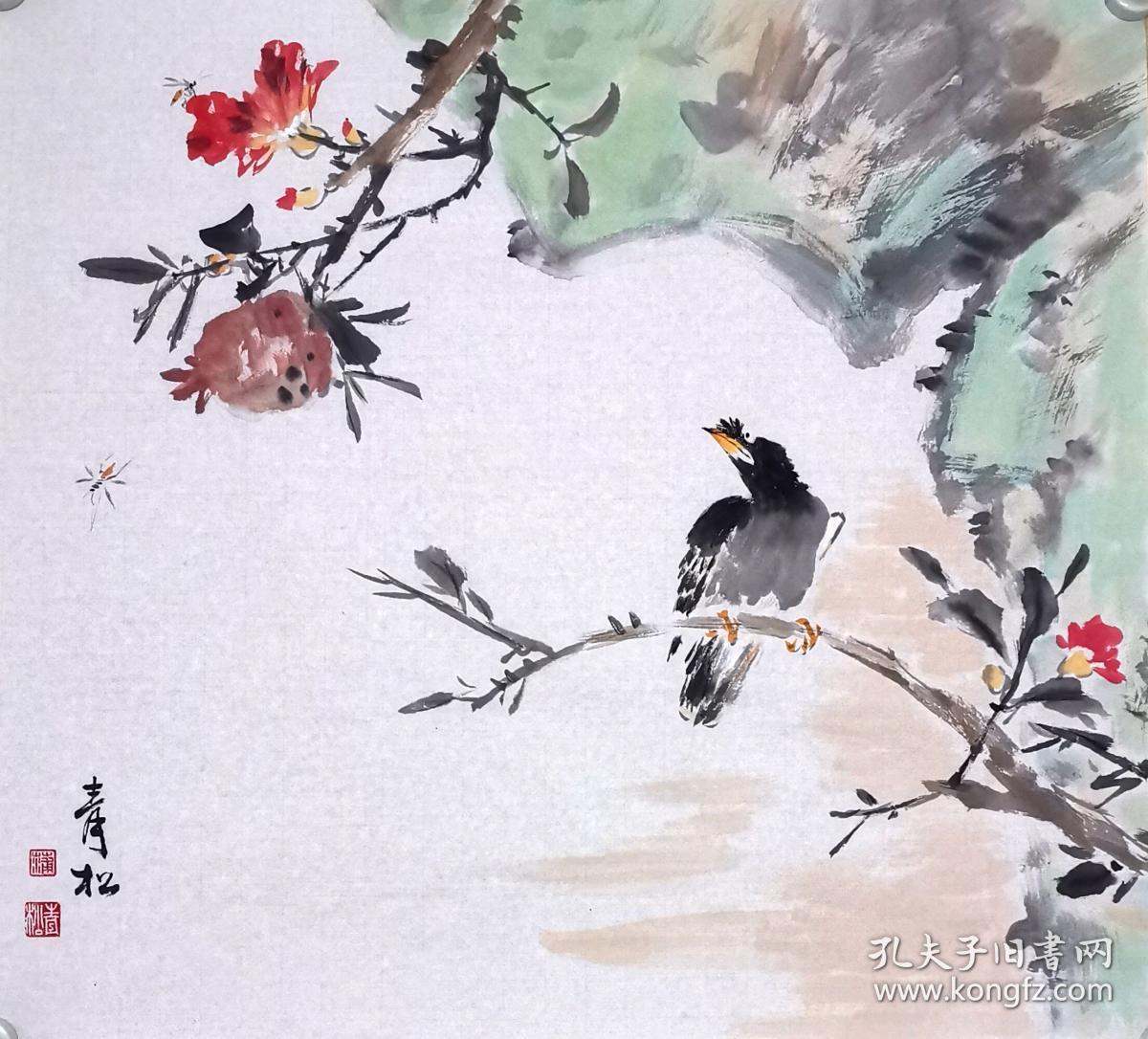 天来堂◆随墨赋彩蒲青松◆三尺斗方八哥