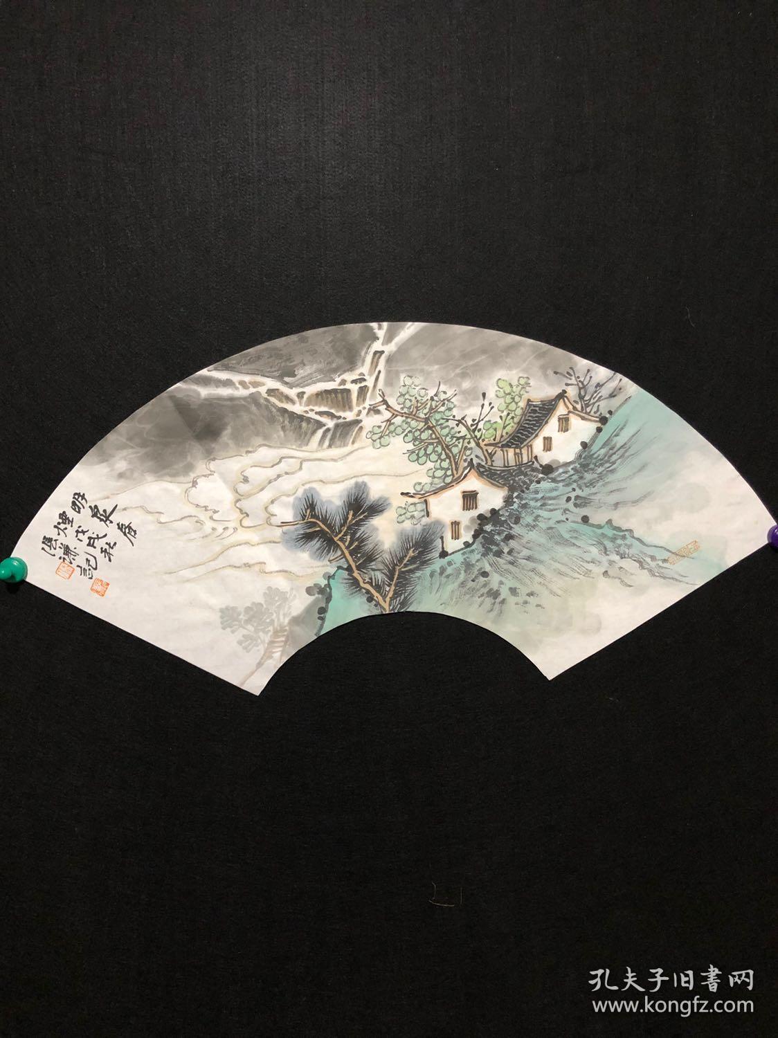 036就读范扬工作室张谦老师扇面 明泉春烟 著名山水画家 中美协会员 张谦 山水扇面 尺寸28 60厘米 保真有合影视频 放心收藏 孔夫子旧书网