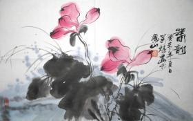 浙江著名画家 张万琪 春韵 花鸟横幅 手绘国画