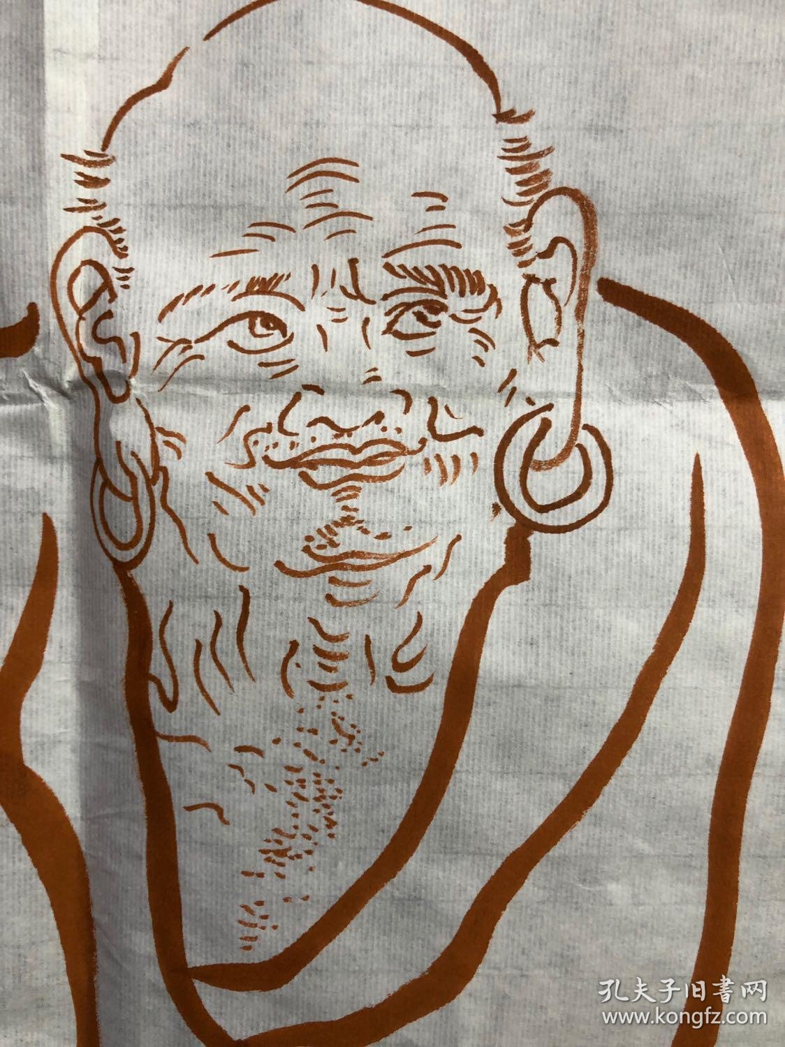 089弘一法师款六尺对开手绘精品朱砂罗汉图钤印金禅之印