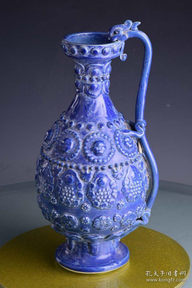 唐钴蓝宝石蓝釉贴花佛天使龙柄尊壶3000高42*20.7厘米