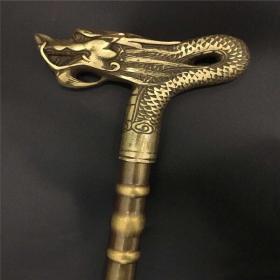 古玩铜器纯铜龙头拐杖铜拐杖拐棍手杖老人拐杖送老人收藏工艺礼品