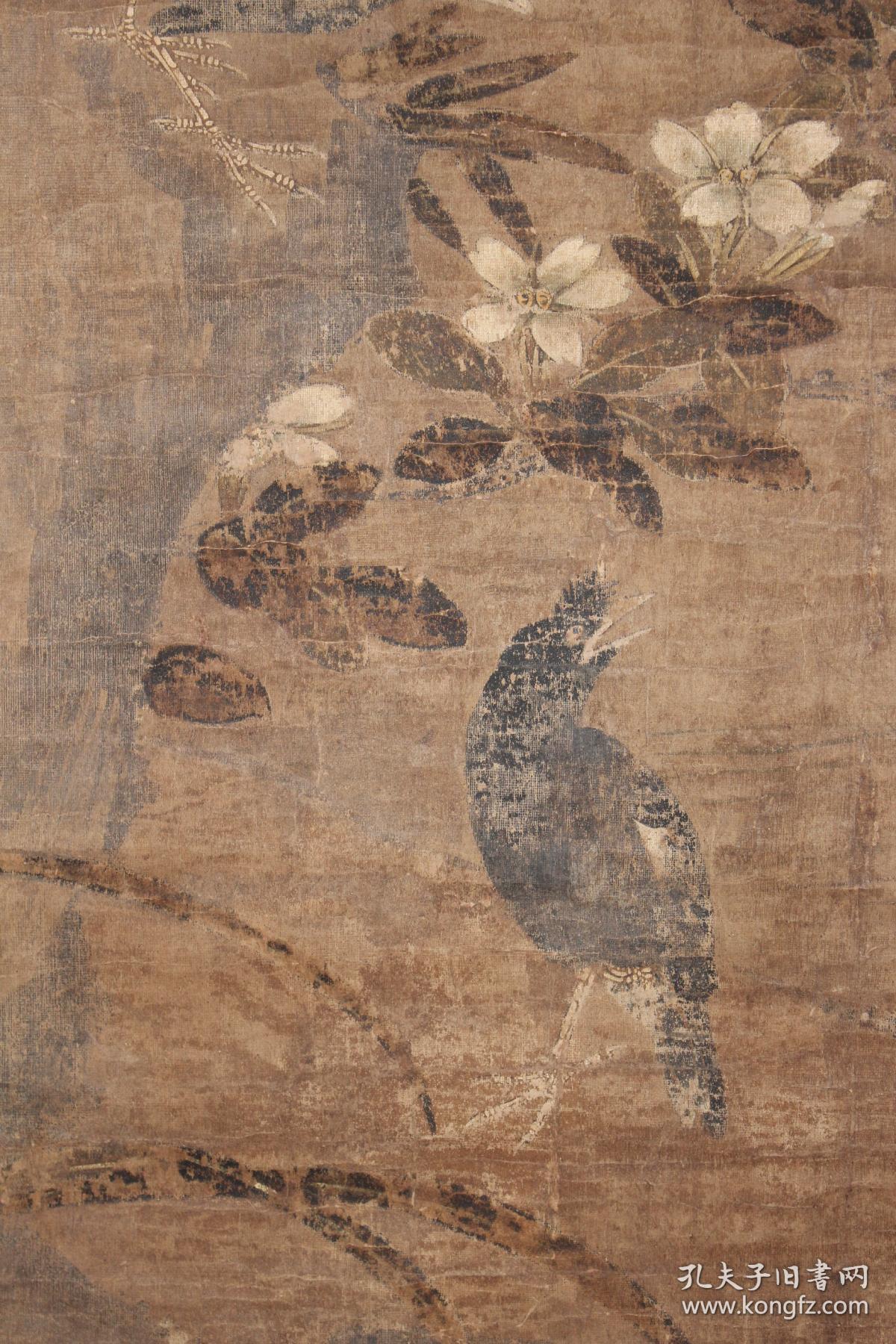 明代佚名花鸟 绢本立轴 附老画盒