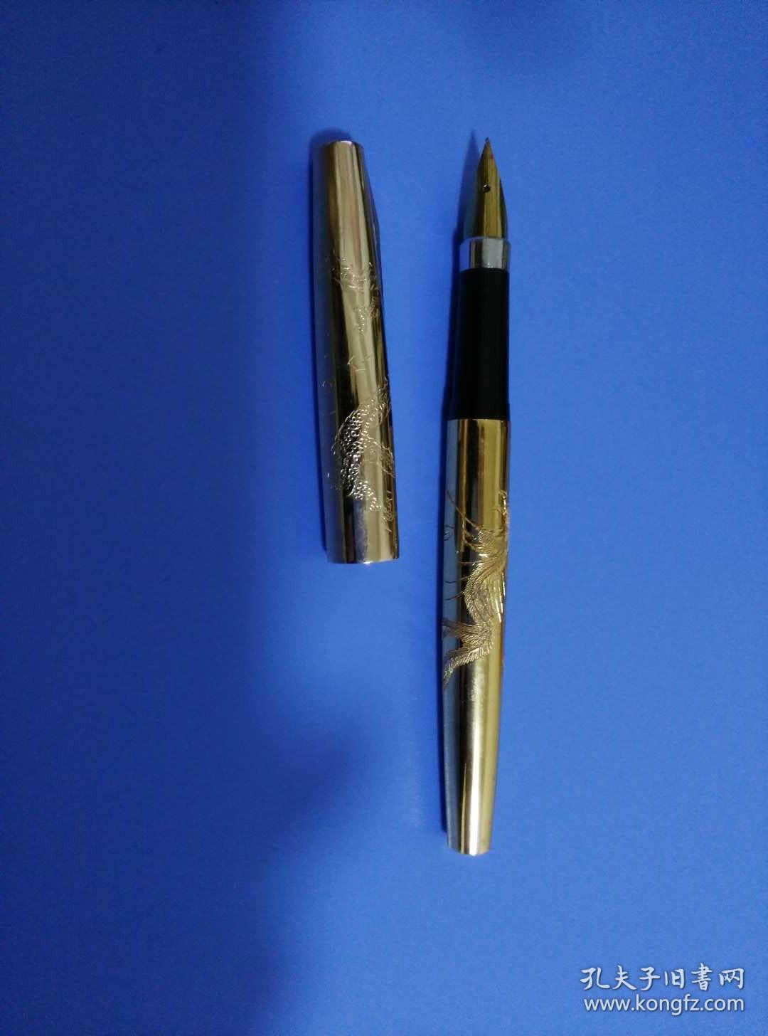 大公牌844龙凤明尖钢笔铱金笔4纯金色手工雕刻龙凤铝杆外壳