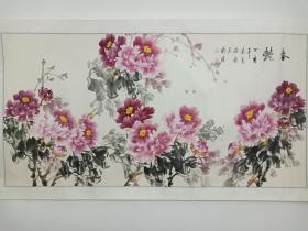 《春艳》牡丹图横幅一幅（丁亥年春月洛阳人张旗、国色牡丹书画院院长）2007年