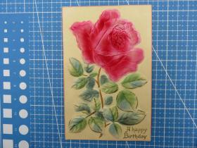57#1910年美國絨布玫瑰花高級凸版浮雕厚紙空白明信片