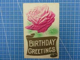 40#1910年美國玫瑰花凸版浮雕厚紙空白明信片