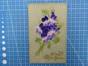 56#1910年美國絨布蘭花束凸版浮雕空白明信片