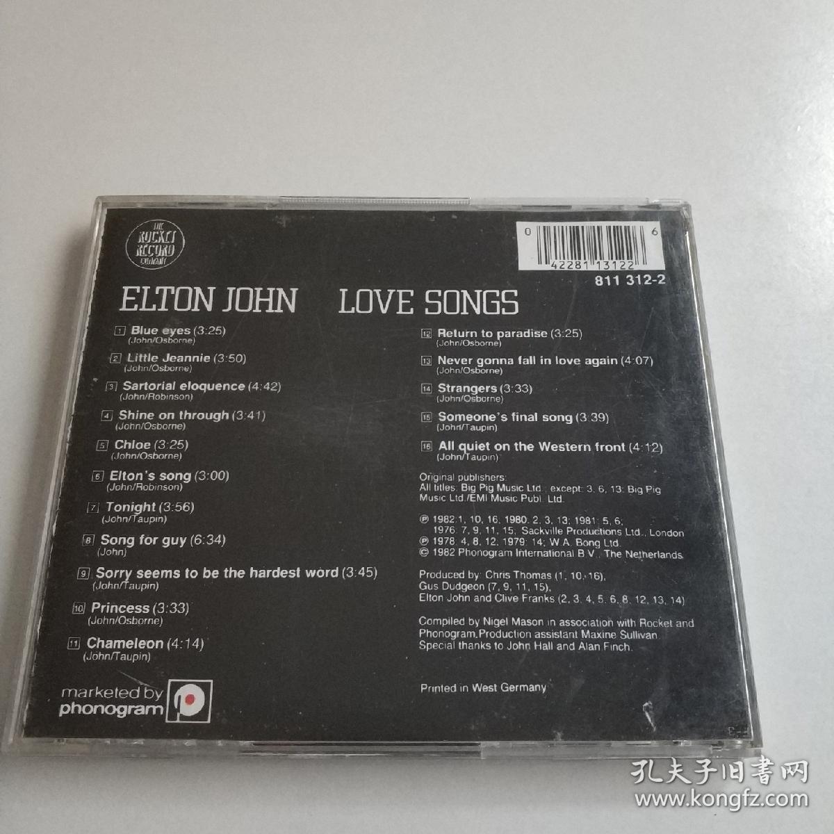 外国音乐cd英国著名歌手艾尔顿约翰情歌西德满银圈罕见内圈版本madein