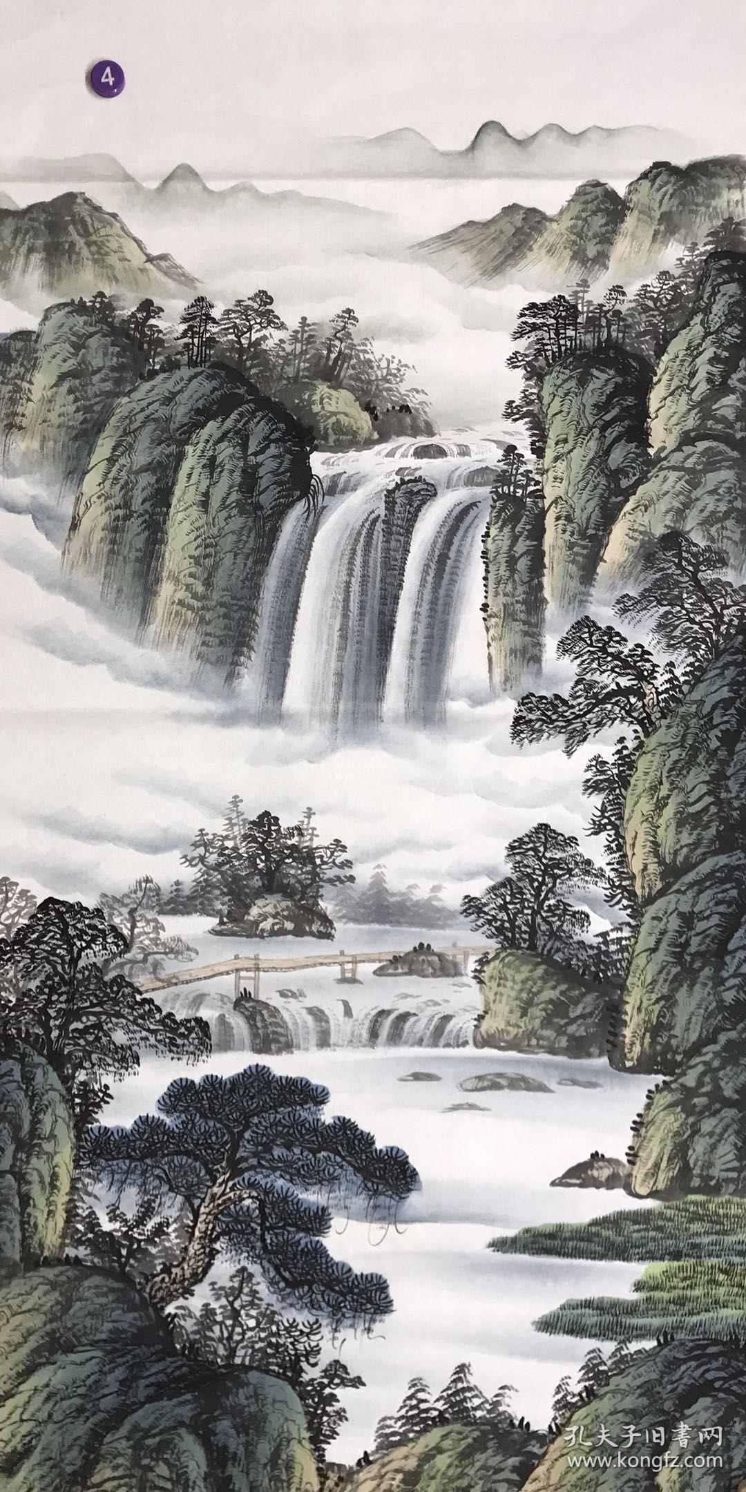 四尺竖幅招财进宝山水画单副