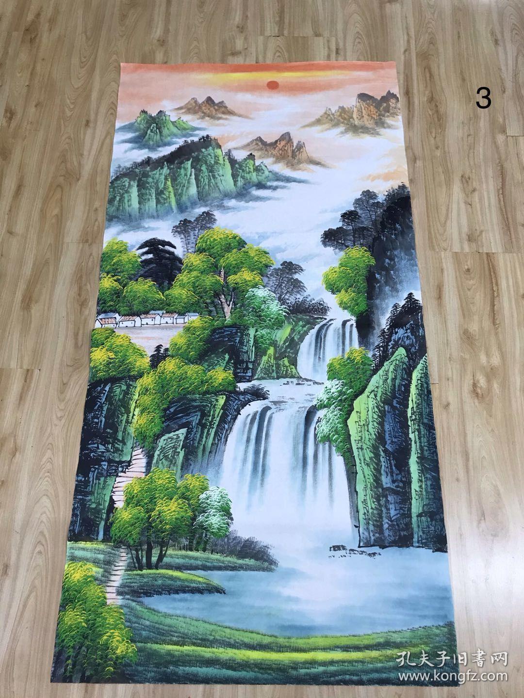 四尺竖幅招财进宝山水画单副