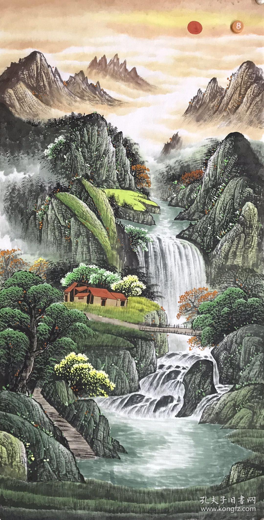 四尺竖幅招财进宝山水画单副