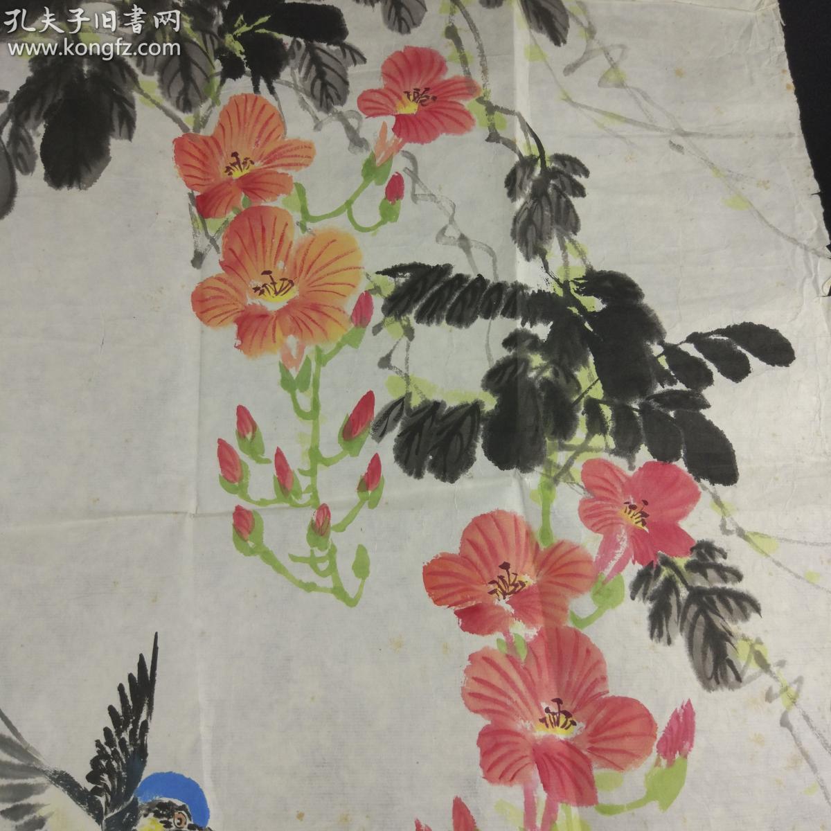 上海著名画家江寒汀及顾振乐弟子李清尧己丑年水墨画花