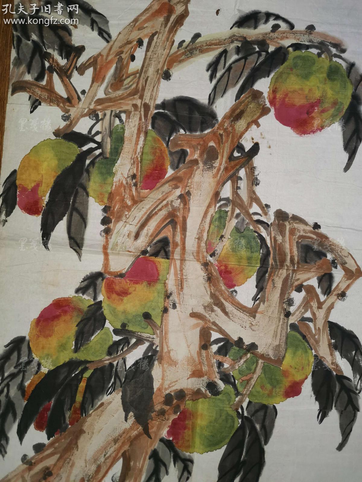 民国时期镇江画家杨天鸟指画作品奇花异果一幅纸本软片约31平尺钤印天