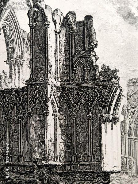 927欧洲古典黑白蚀刻风格壁纸建筑版画版画建筑