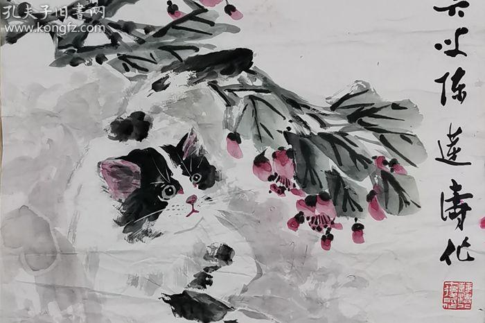 原上海文史馆馆长,"江南猫王" 陈莲涛 丁卯年(1987)水墨画作品"猫"一