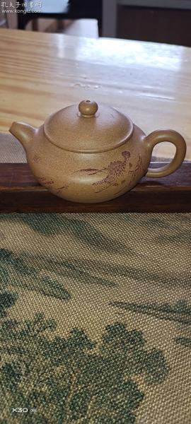 宜兴紫砂壶王成林手工原矿段泥100cc刻绘仿古