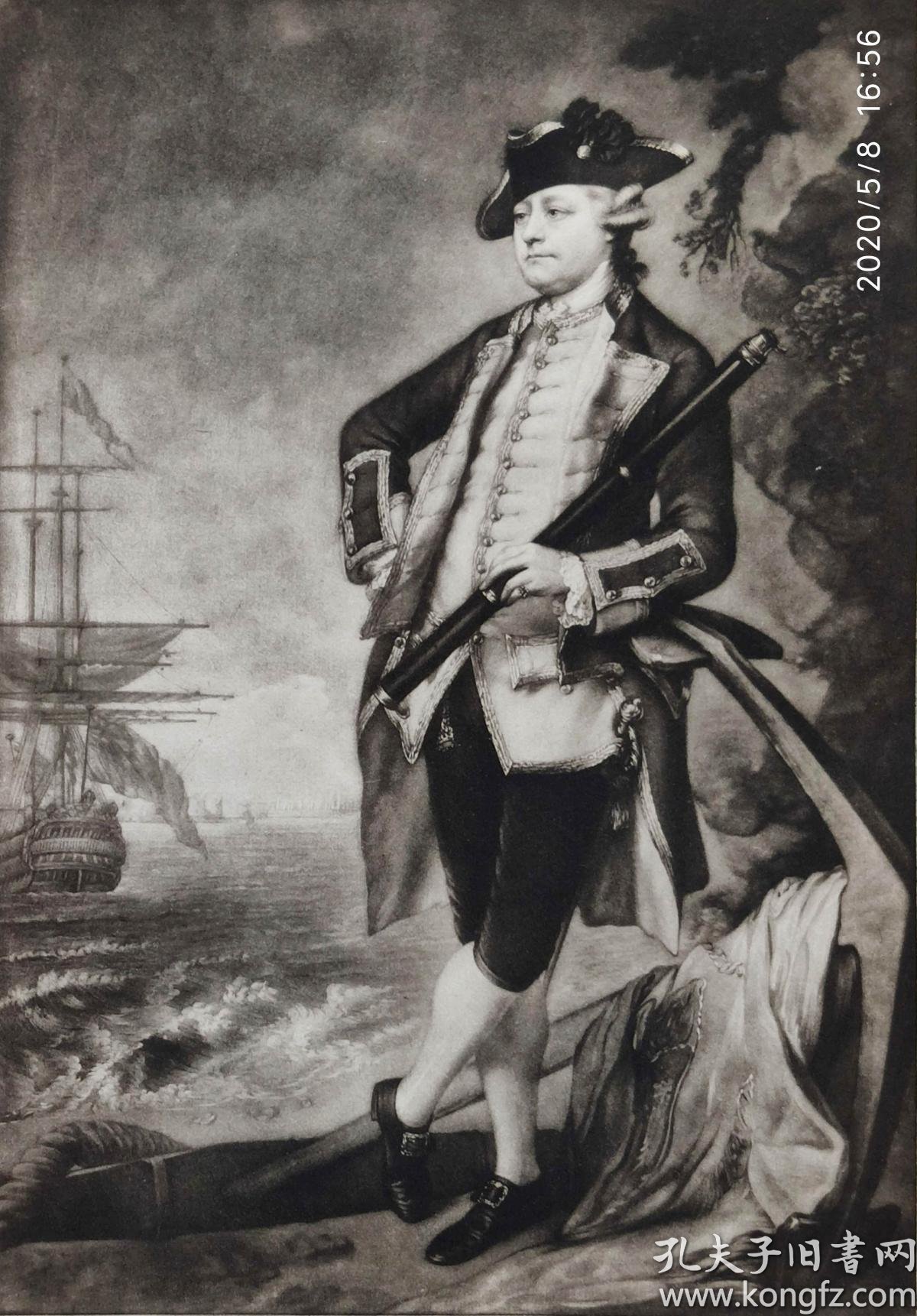 限量516251926年英国名人及肖像系列美柔汀铜版画海军准将奥古斯塔斯