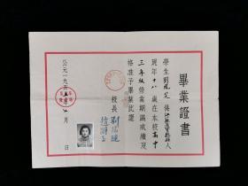 1955年 时任北京市第十一女子中学校长刘瑞琏 签发 毕业证书 一张（并贴证主刘-凤-芝小照片一枚，钤印：北京市第十一女子中学、北京市教育局）HXTX315026