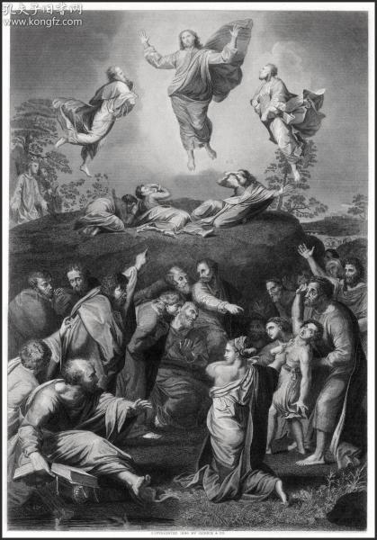 【拉斐尔】1886年雕刻 蚀刻版画《基督变容》,43.1×29.5cm