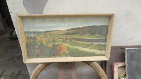约 7-80 年代   风景   木板油画一幅  画心尺寸28*60厘米