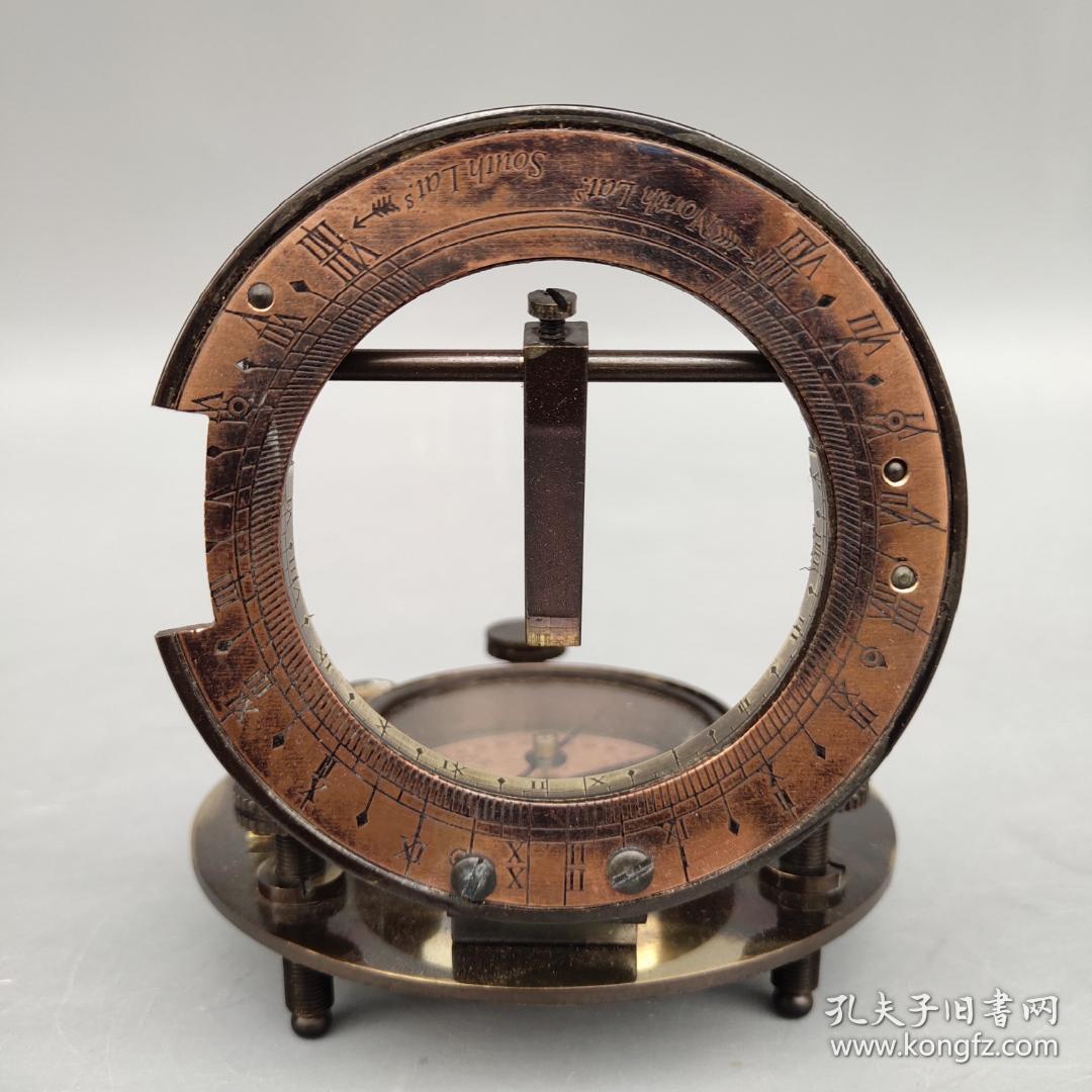 旧藏回流纯铜老罗盘指南针(带水平仪) 高10厘米宽10厘米,重300克
