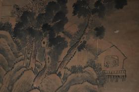 【日本回流】明代著名画家、书法家、文学家、吴中四才子之一 文徵明 设色山水一幅 （纸本立轴，画心约6.9平尺，钤印：衡、山）HXTX318082
