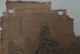【日本回流】明代著名画家、书法家、文学家、吴中四才子之一 文徵明 设色山水一幅 （纸本立轴，画心约6.9平尺，钤印：衡、山）HXTX318082