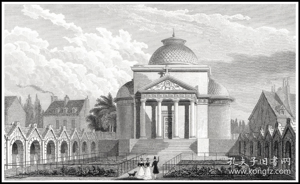 1830年钢版画《巴黎路易十六赎罪礼拜堂》,21×13.5cm